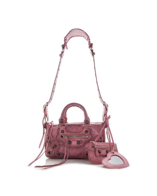 Balenciaga Pink Le Cagole Leather Mini Duffle Bag