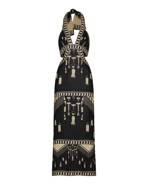 Johanna Ortiz Black The Grand Itinerary Tasseled Linen Maxi Dress