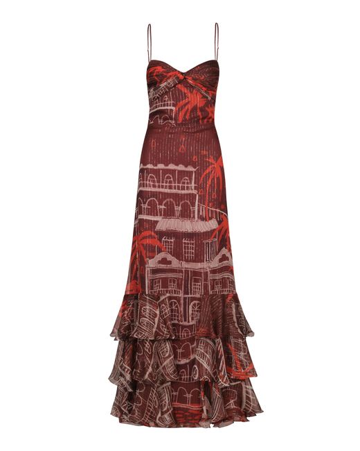 Johanna Ortiz Red Pasos Nocturnos Metallic Crepe Ruffle Gown