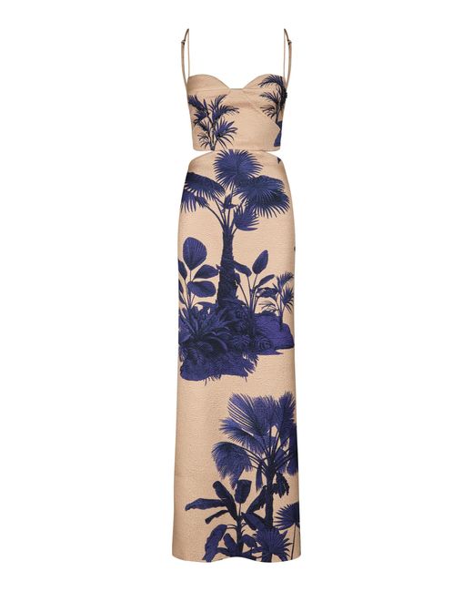 Johanna Ortiz Blue Ocean Of Secrets Cutout Wool-silk Maxi Dress