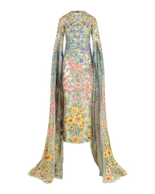 La Fuori White Amor Corallina Embellished Long Sleeved Gown