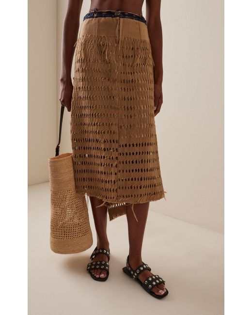 Busayo Natural Nike Asymmetrical Openwork Cotton Skirt