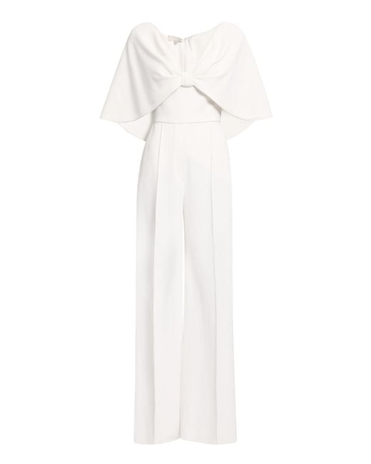 Elie Saab White Cape-Detailed Cady Jumpsuit