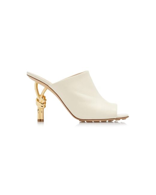 Bottega Veneta White Knot-detailed Leather Mules