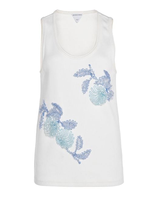 Bottega Veneta White Beaded Cotton Tank Top