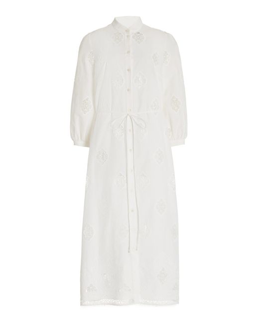 Erdem White Embroidered Cotton-blend Midi Shirt Dress