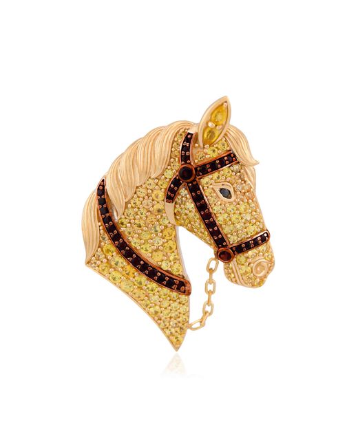 Ashna Mehta Metallic Golden Horse 18K; Sapphire; Garnet And Diamond Bag Charm