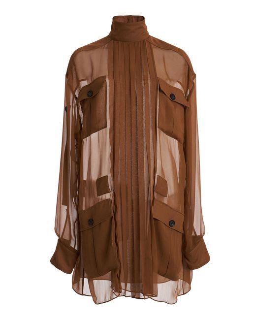 Ferragamo Brown Silk Utility Mini Dress