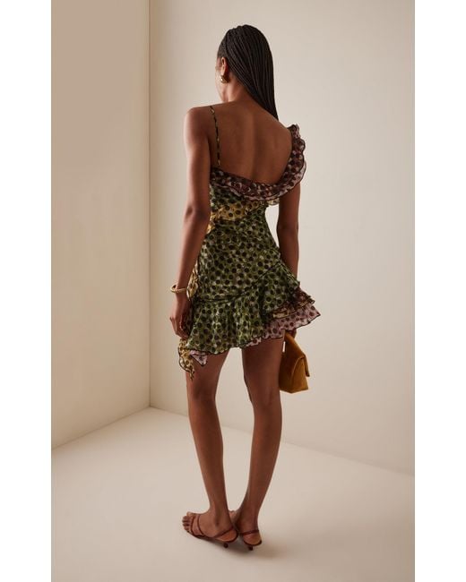 siedres mini dress Siedres Mimika Ruffled Polka-Dot Cotton Mini Dress in Green