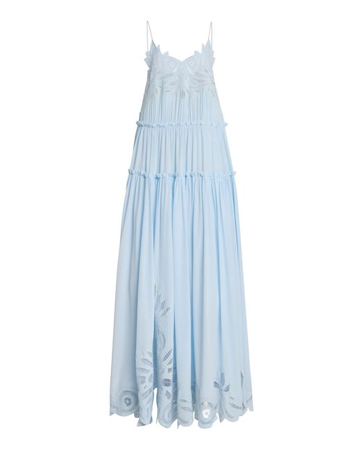 Ulla Johnson Blue Filippa Embroidered Silk Crepe De Chine Gown