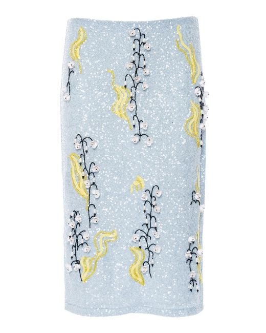 DES_PHEMMES Blue Sequined Midi Skirt