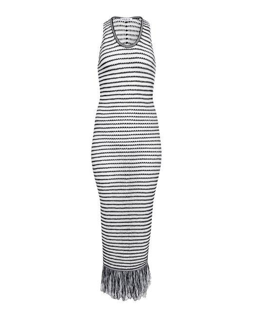 Alaïa White Fringed Knit Midi Dress