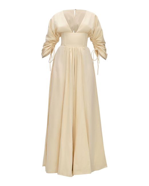 ANDREA IYAMAH Natural Adelle Corset-Waist Cotton Maxi Dress