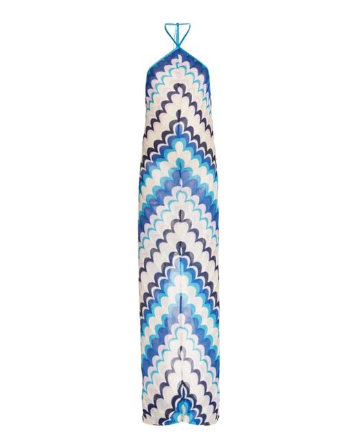 Alexis Blue Celestine Chevron-knit Maxi Halter Dress