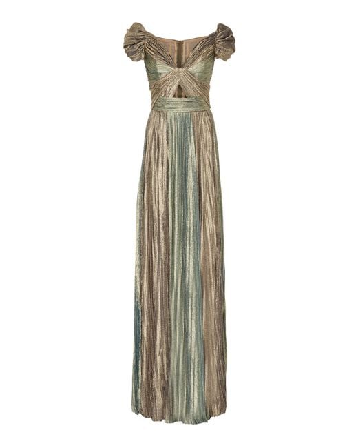 J. Mendel Hand Pleated Off-the-shoulder Metallic Gown