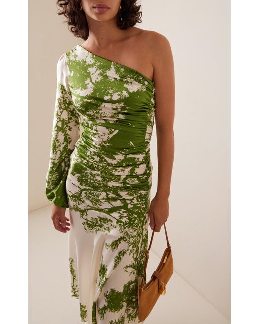 Silvia Tcherassi Green Villanova Ruched Silk Midi Dress