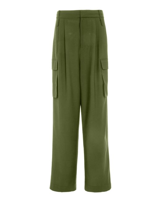 Tibi Green Tropical Wool-blend Pleated Cargo Pants