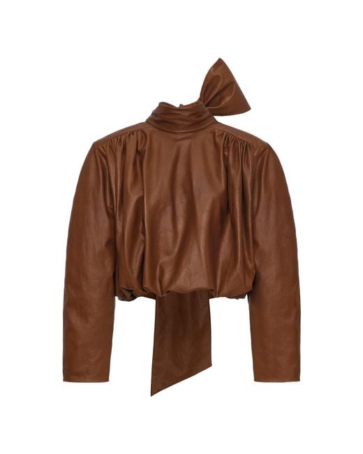 Magda Butrym Brown High-Neck Leather Top