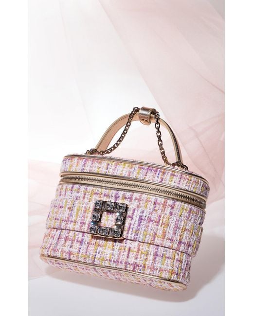 Roger Vivier Pink Crystal-buckle Tweed Vanity Bag