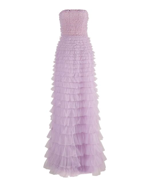 Carolina Herrera Purple Strapless Ruffled Nylon Tulle Gown