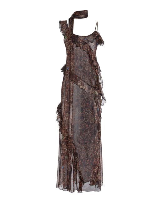 Siedres Brown Exclusive Monica Printed Chiffon Maxi Dress