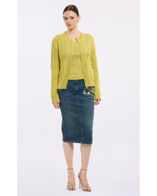 Elie Saab Yellow Mixed Knit Cotton-Blend Cardigan