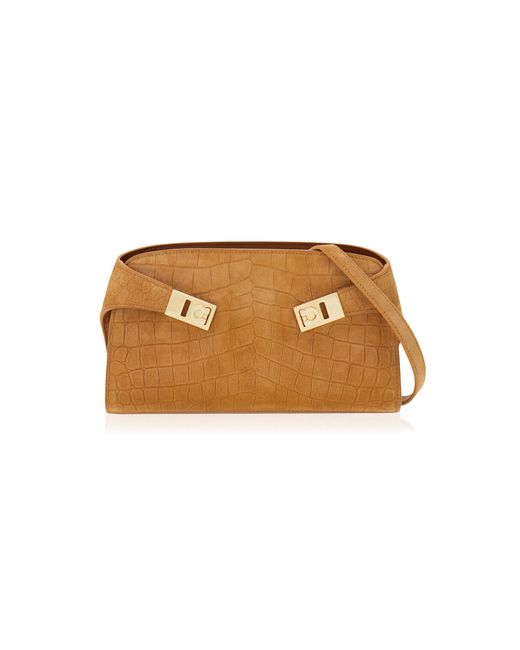 Ferragamo Natural Hug Mini Alligator-Embossed Suede Crossbody Bag