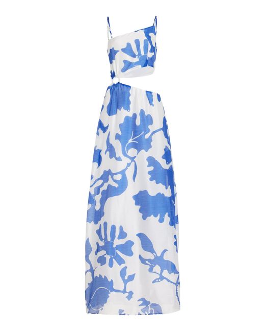 Sir. The Label Blue Vivi Asymmetric Cotton-silk Maxi Dress