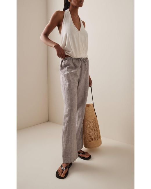 Deiji Studios White Linen-Blend Jersey Wrap Halter Top