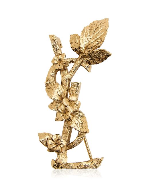 Saint Laurent Metallic Ysl Hydrangea Metal Brooch