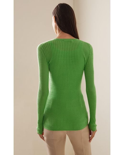 Gabriela Hearst Green Emma Pointelle-knit Cashmere-silk Cardigan