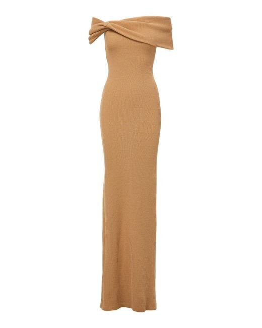 Brandon Maxwell Natural Off-the-shoulder Ribbed-knit Jersey Gown
