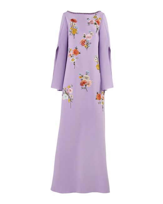 Carolina Herrera Purple Embroidered Stretch Fluid Caftan Gown