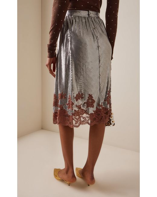 Rabanne Metallic Lace-Trimmed Knee-Length Skirt