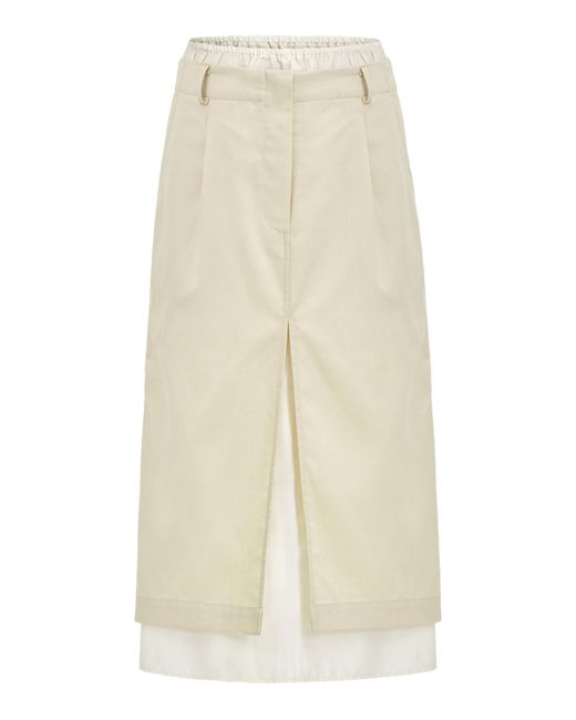 Source Unknown Natural Lori Double-Layer Slip Midi Skirt