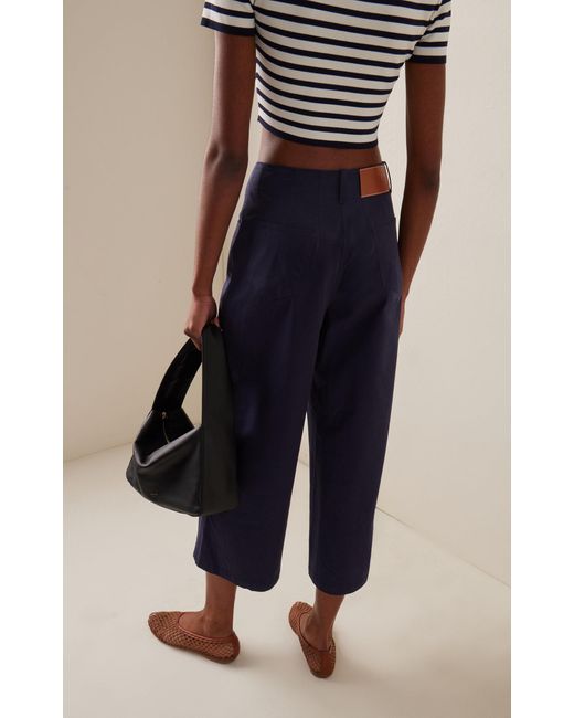 Staud Blue Luca Cropped Stretch-cotton Flare Pants