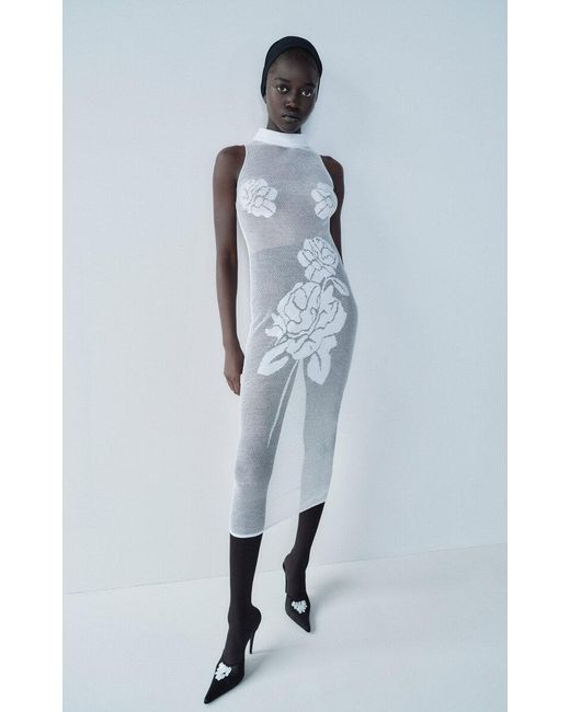Magda Butrym White Knit Cotton-blend Midi Dress