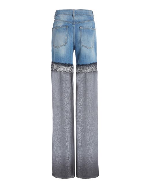 Nensi Dojaka Blue Hybrid Denim And Mesh Wide-leg Jeans