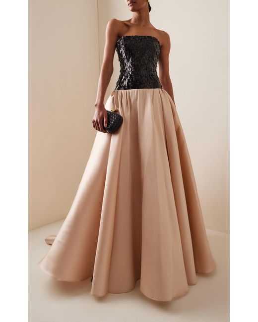 Pamella Roland Natural Sequined Satin Ball Gown
