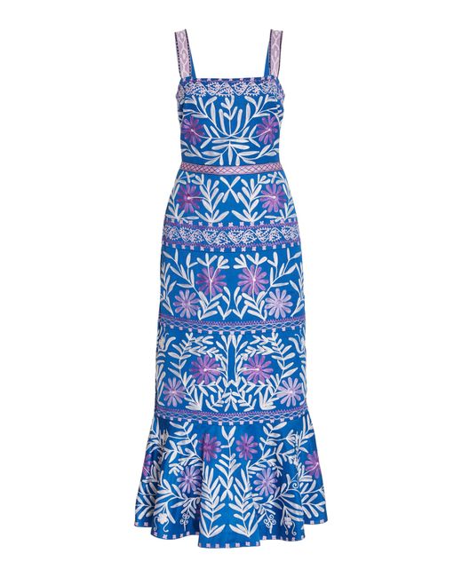 Alexis Alora Embroidered Midi Dress in Blue | Lyst