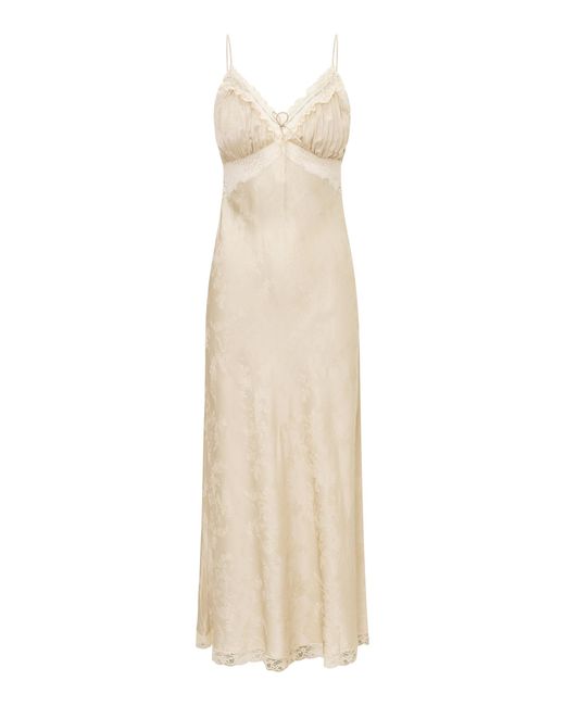 LoveShackFancy Natural Ezareth Solid Jacquard Midi Slip Dress