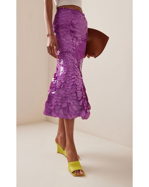 Oscar de la Renta Purple Paillette-sequined Midi Skirt