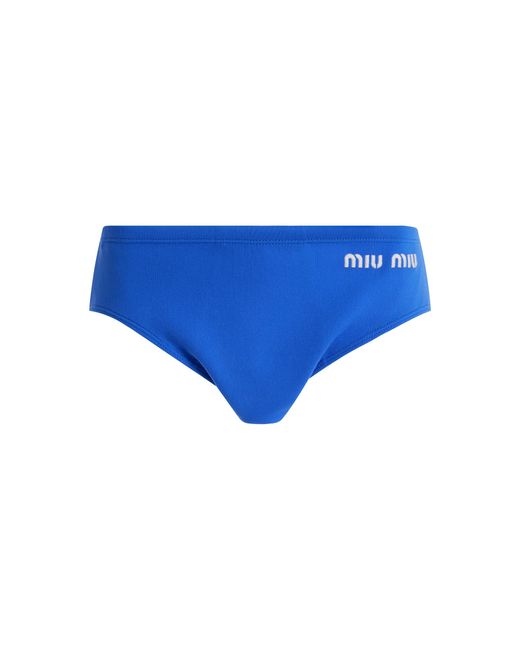 Miu Miu Blue Logo-knit Nylon Panties