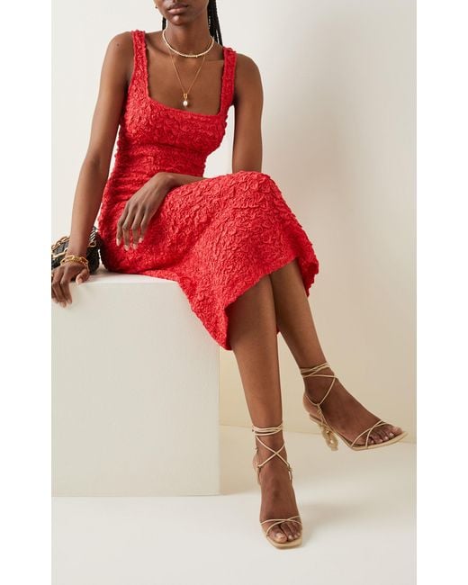 Mara Hoffman Cotton Sloan Smocked Modal Midi Dress In Red Lyst