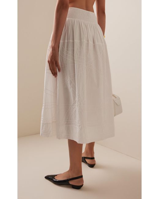 Sea White Camden Shirred Cotton Poplin Midi Skirt