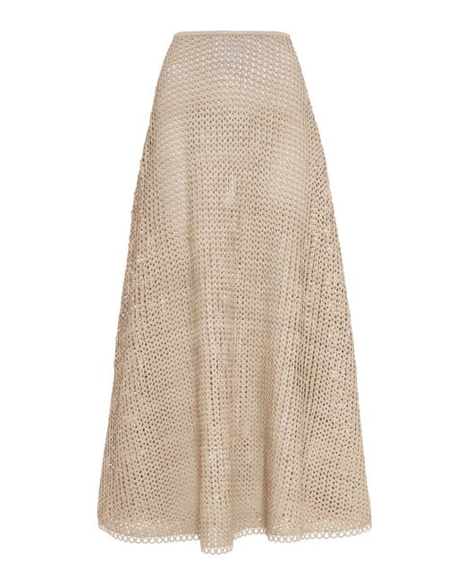 Ralph Lauren Natural Trivelas Open-Knit Leather Maxi Skirt
