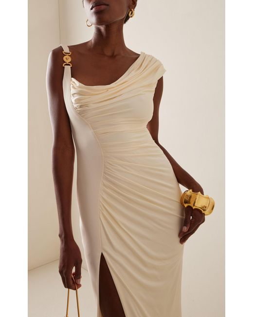 green emerald velvet dress Lace White Jersey Off Shoulder Bell Sleeve Sexy Slit Mermaid Prom Gown main image 1