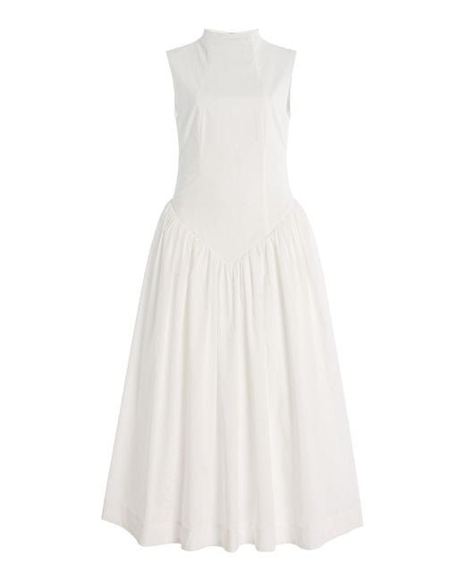 De La Vali White Lusiva Cotton Midi Dress
