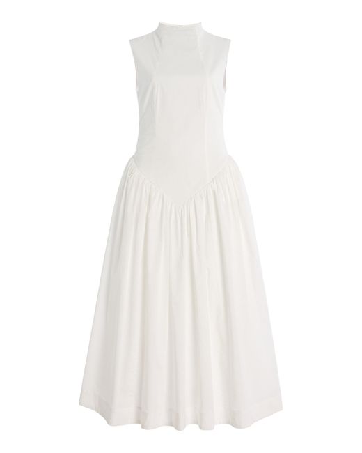 De La Vali White Lusiva Cotton Midi Dress