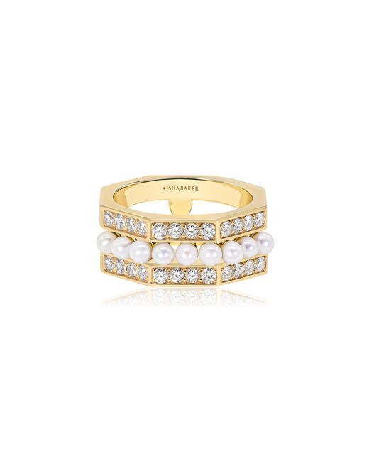 Aisha Baker White Mermaid Petite 18K; Diamond And Pearl Ring